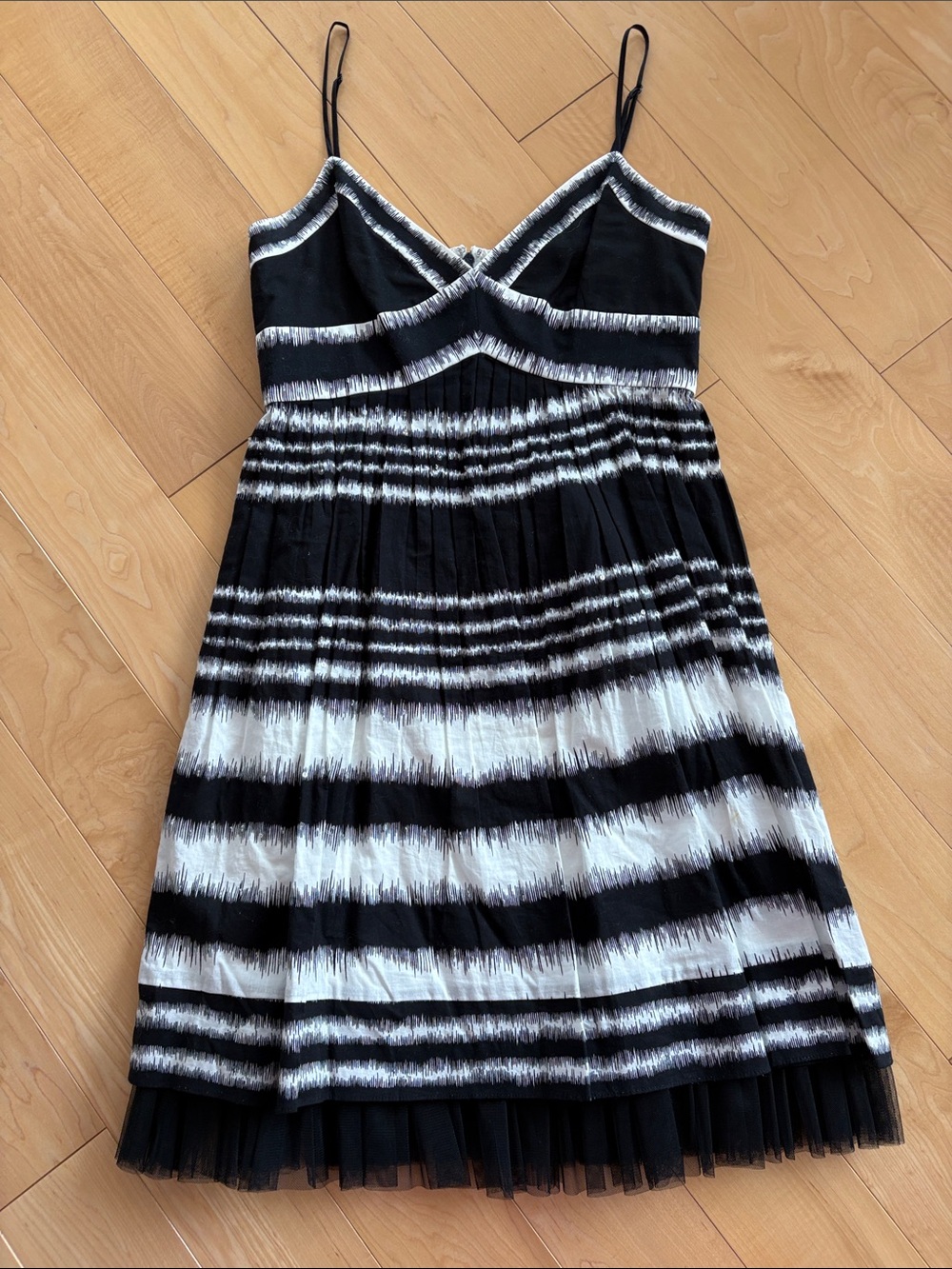 BCBGMaxAzria Black and White Striped Spaghetti Strap Dress